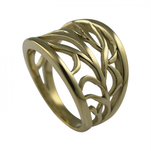 Edelstahlring PVD Gold filigranes Blattmuster