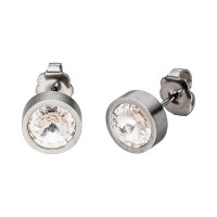 Edelstahl Ohrstecker, 8 mm, matt, weißer Swarovski Edelstahl Ohrstecker, 8 mm, matt, weißer Swarovski