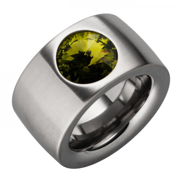 Edelstahlring Swarovskistein Olivine