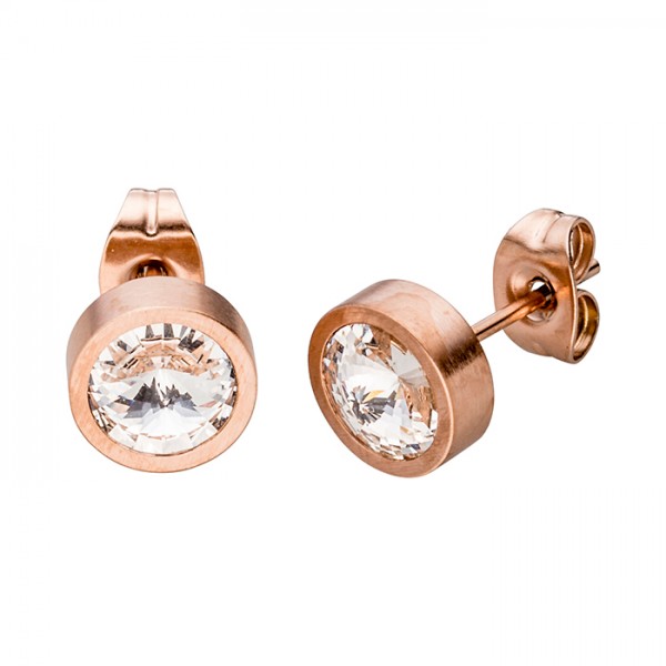 Edelstahlohrstecker 8 mm Rosegold PVD, weißer Swarovski