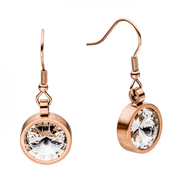 Edelstahl Ohrring PVD Rosegold, 10 mm Swarovskikristall