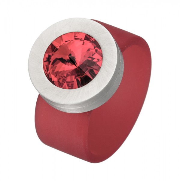 PVC Edelstahl Ring rot, roter Swarowski Stein