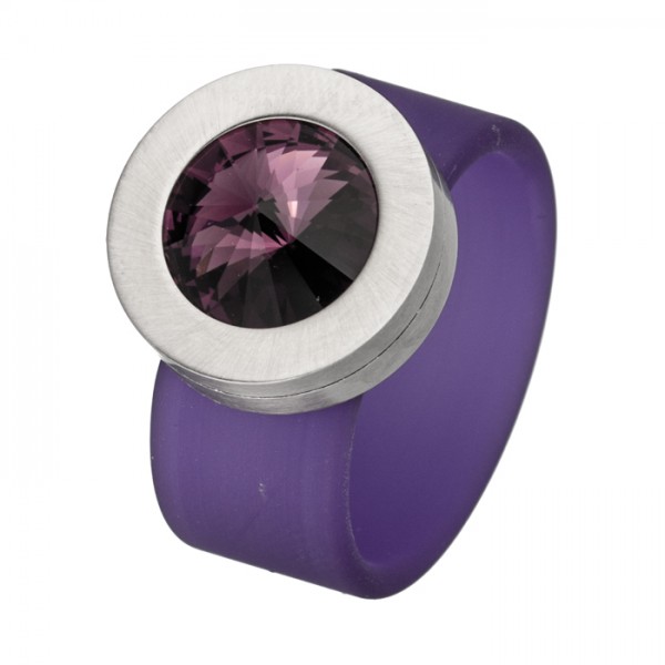 PVC Edelstahl Ring violett, violetter Swarowski Stein
