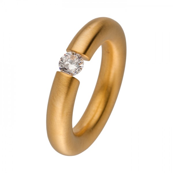 Design Edelstahlring Gold mit Zirkonia