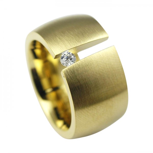 Edelstahlring matt, Gold-PVD Spannring + Zirkonia