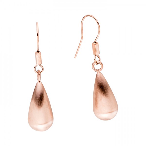 Edelstahlohrringe, Tropfenform matt PVD Rosegold